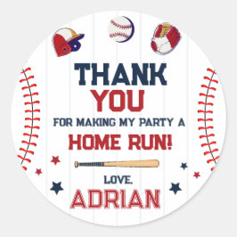 Pegatina Redonda Béisbol Favor gracias cumpleaños