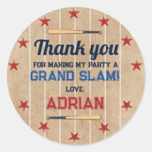 Pegatina Redonda Béisbol Favor gracias cumpleaños