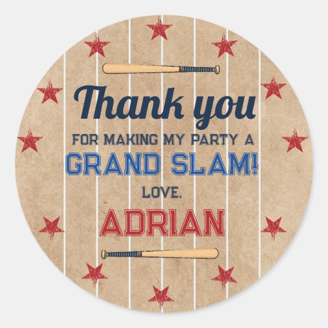 Pegatina Redonda Béisbol Favor gracias cumpleaños (Anverso)