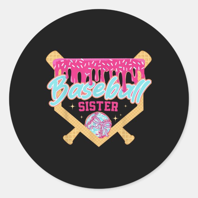 Pegatina Redonda Béisbol Hermano Drip Ice Cream Partido de Béisbol (Anverso)