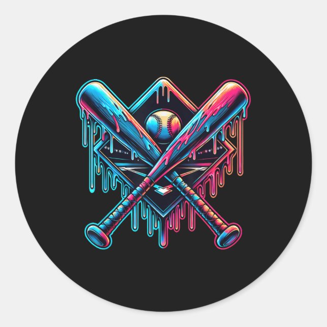 Pegatina Redonda Béisbol Home Plate Drip Béisbol Béisbol Ic (Anverso)