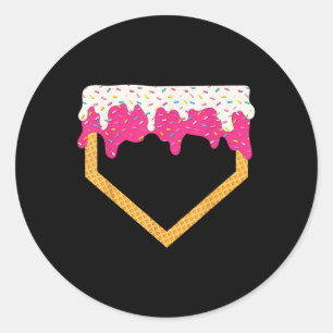 Pegatina Redonda Béisbol Ice Cream Dripping Baseball Home Plate Dr.