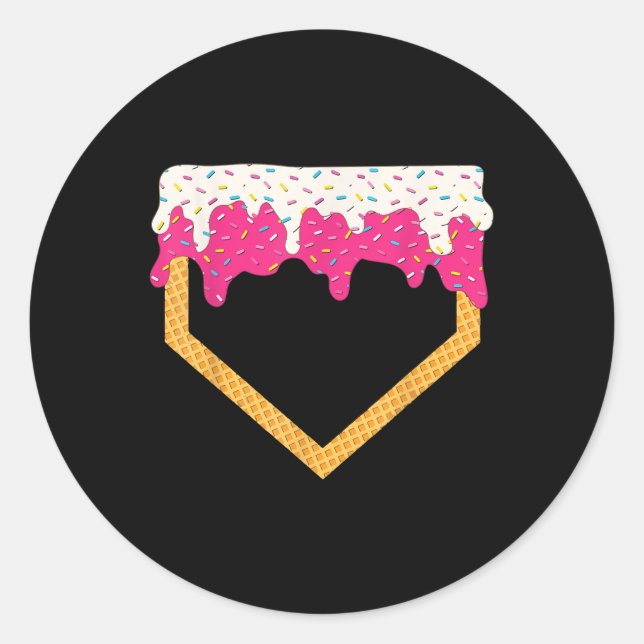Pegatina Redonda Béisbol Ice Cream Dripping Baseball Home Plate Dr. (Anverso)