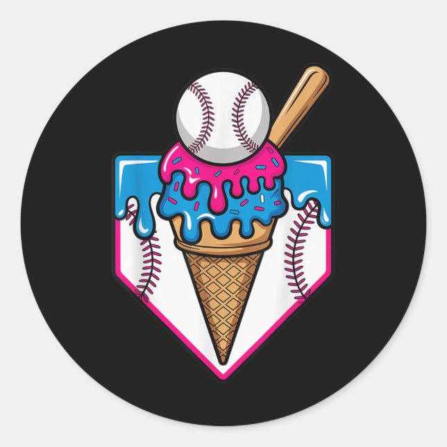 Pegatina Redonda Béisbol Ice Cream Dripping Baseball Home Plate Dr. (Anverso)