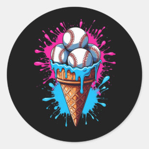 Pegatina Redonda Béisbol Ice Cream Watercolor Sports Lover