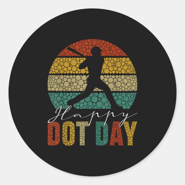 Pegatina Redonda Béisbol jugador de béisbol de polka retro (Anverso)