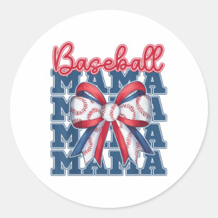 Pegatina Redonda Béisbol Mama Coquette Bow Sport Mom Día de la Madr