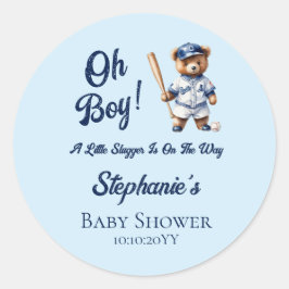Pegatina Redonda Béisbol Oh Boy Baby Shower Cuear Bear