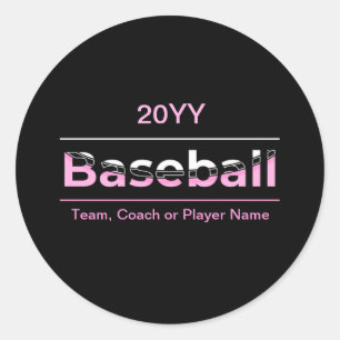 Pegatina Redonda Béisbol para niñas - Tipografía geométrica rosa