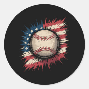 Pegatina Redonda Béisbol Patriótico USA Bandera Americana Deporte V