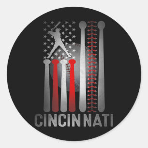 Pegatina Redonda Béisbol Retro Cincinnati Bandera Americana Deterio