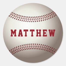 Pegatina Redonda Béisbol Rojo Nombre Personalizado