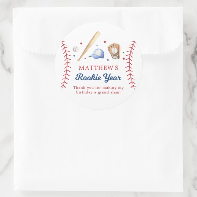 Pegatina Redonda Béisbol Rookie Year Birday Gracias (Bolso)