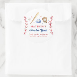 Pegatina Redonda Béisbol Rookie Year Birday Gracias