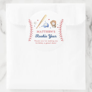 Pegatina Redonda Béisbol Rookie Year Birday Gracias