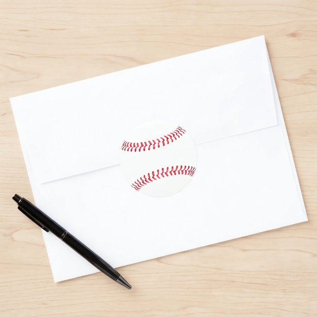 Pegatina Redonda Béisbol Sencillo con Costuras Personalizable Depor (Simple round baseball sticker insitu. Great for baseball themed parties, gift wrap or scrap booking.)