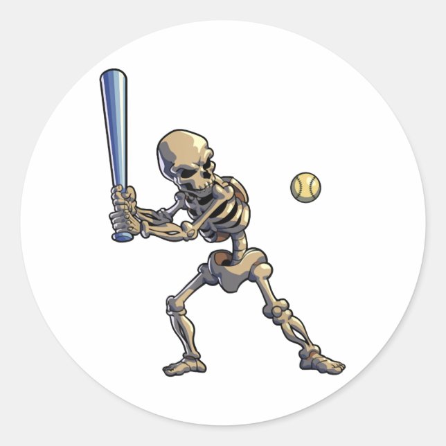 Pegatina Redonda Béisbol Skeleton Halloween (Anverso)
