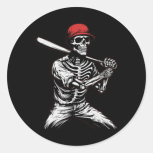 Pegatina Redonda Béisbol Skeleton Halloween 1