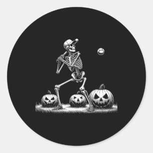 Pegatina Redonda Béisbol Skeleton Jugador Halloween Halloween