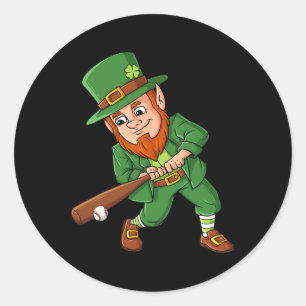 Pegatina Redonda Béisbol St Patricks Día Leprechaun Hitter Batter