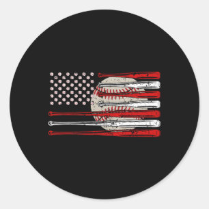 Pegatina Redonda Béisbol Vintage Bandera Americana Usa Para Hombres