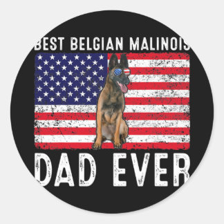 Pegatina Redonda Belga Malinois Dad Estados Unidos Bandera Belga