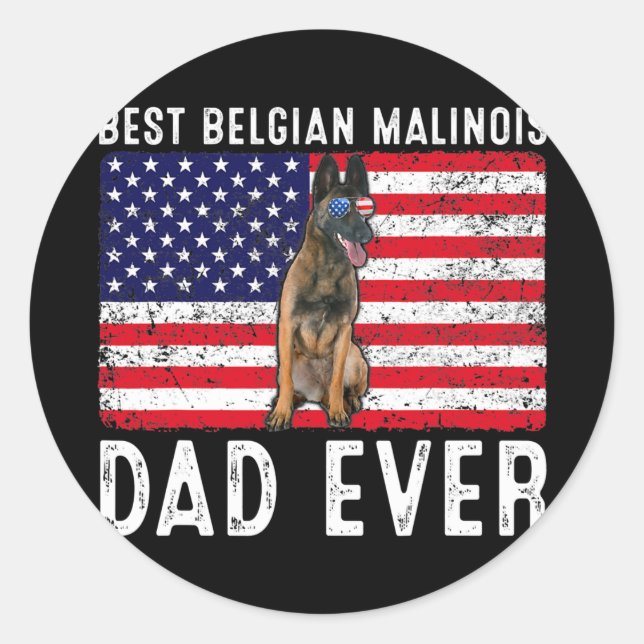 Pegatina Redonda Belga Malinois Dad Estados Unidos Bandera Belga (Anverso)