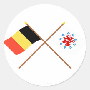 Pegatina Redonda Bélgica cruzada y banderas de habla alemana de la