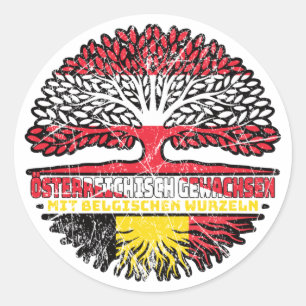 Pegatina Redonda Belgien Belgisch Österreichisch Österreich Baum