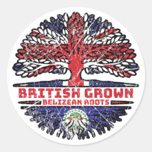 Pegatina Redonda Belice Belice Reino Unido Reino Unido Árbol britán