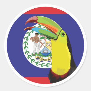 Pegatina Redonda Belice Toucan Belizean National Animal Flag