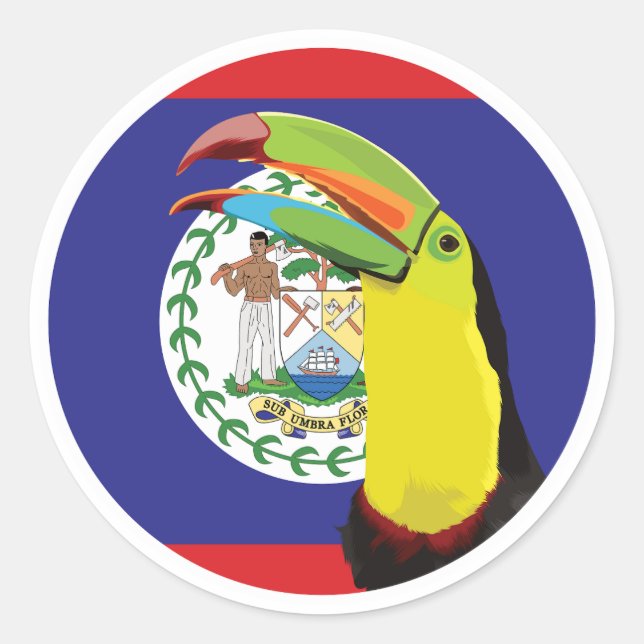 Pegatina Redonda Belice Toucan Belizean National Animal Flag (Anverso)