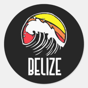 Pegatina Redonda Belice Vintage Años 80 Retro Surf Playa Ola Gráfic