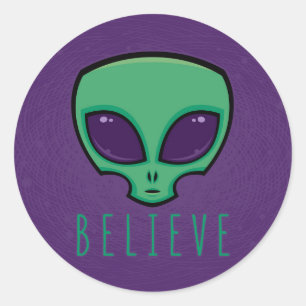 Pegatina Redonda Believe Alien Head