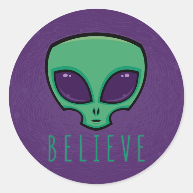Pegatina Redonda Believe Alien Head (Anverso)