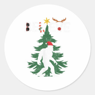 Pegatina Redonda Believe Bigfoot Sasquatch Yeti Santa Hat Navidades