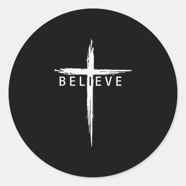 Pegatina Redonda Believe Christian Cross Jesus Christ Christians Me (Anverso)