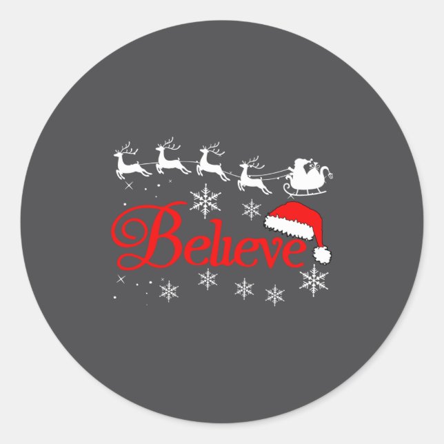 Pegatina Redonda Believe Christmas Xmas Santa Family Pajamas Holida (Anverso)