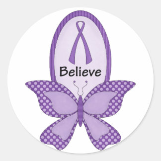 Pegatina Redonda Believe - Cinta de concientización púrpura