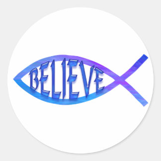 Pegatina Redonda Believe Fish- Azul