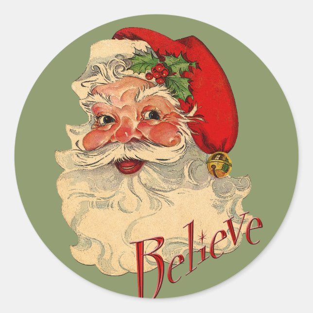 Pegatina Redonda Believe Santa (Anverso)