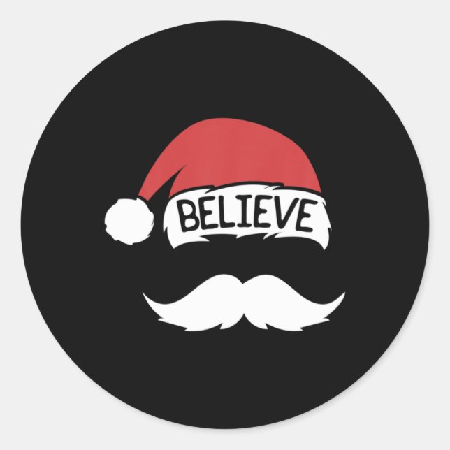 Pegatina Redonda Believe Santa Hat Mustache Funny Family Christmas  (Anverso)