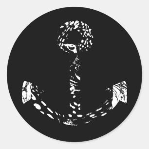 Pegatina Redonda Bella Artes de anclaje blanco y negro 2