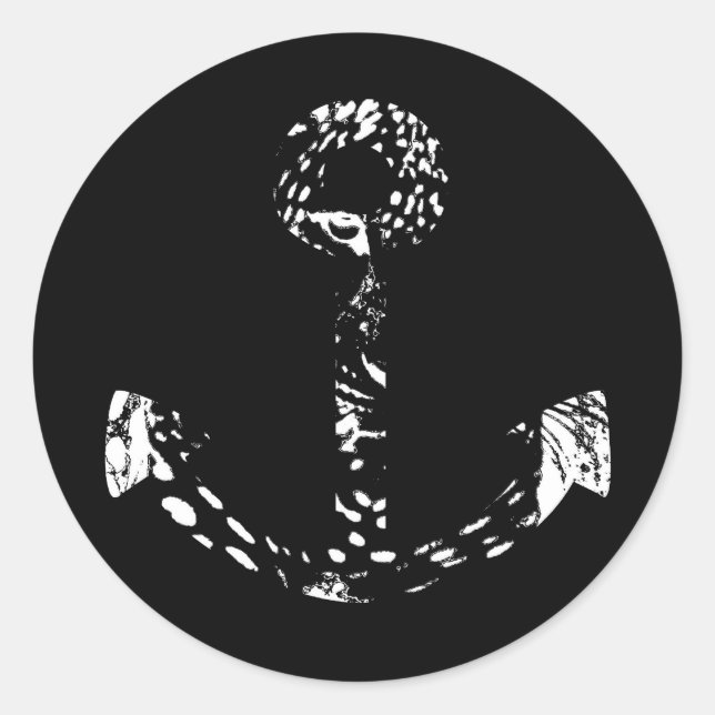 Pegatina Redonda Bella Artes de anclaje blanco y negro 2 (Anverso)