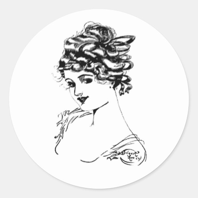 Pegatina Redonda Bella Artes de Art Nouveau Lady 1917 (Anverso)