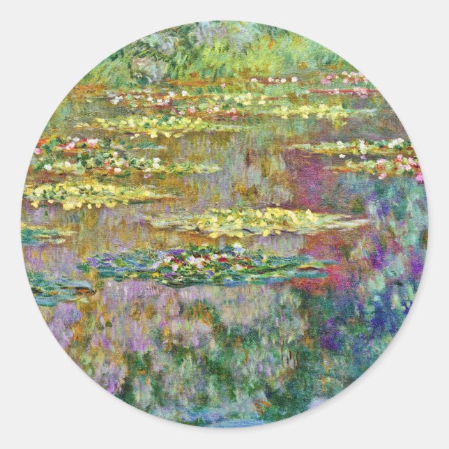 Pegatina Redonda Bella Artes de Water Lily Flowers Claude Monet (Anverso)