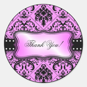 Pegatina Redonda Bella Damasco morado y negro gracias