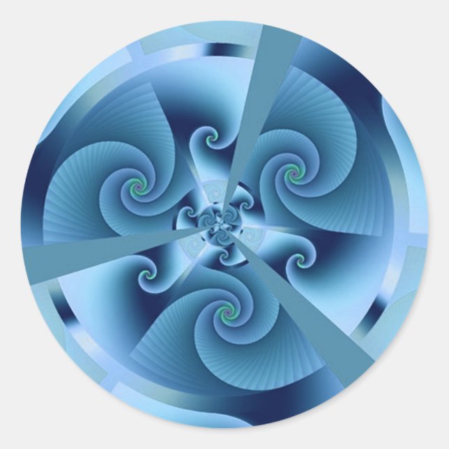Pegatina Redonda Bella espiral azul fina arte fractal (Anverso)