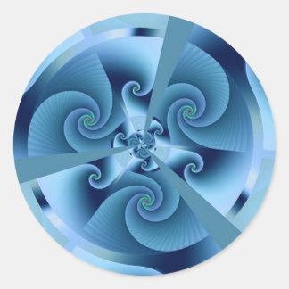 Pegatina Redonda Bella espiral azul fina arte fractal