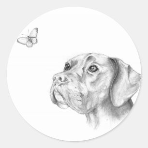 Pegatina Redonda Bella Un Boxer Labrador Retriever Perro Mariposa